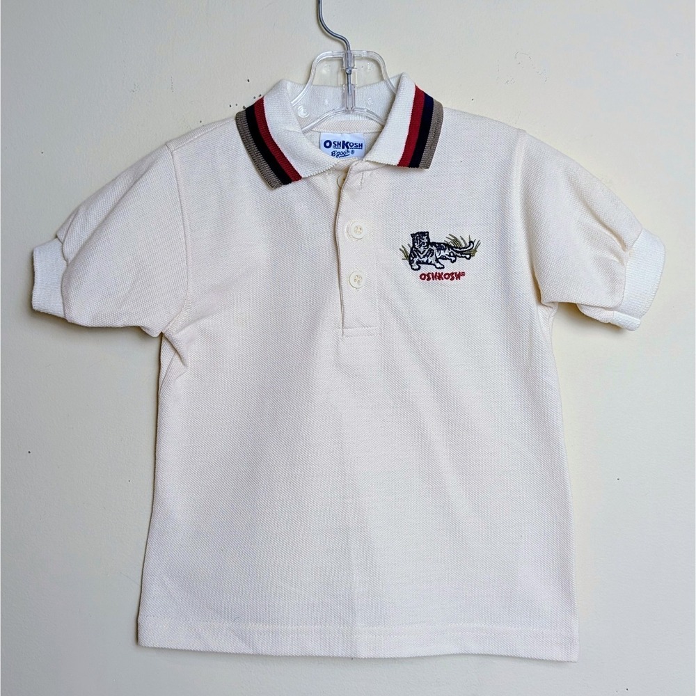 Vintage OshKosh B'Gosh Tiger Embroidered Logo Polo Shirt 90s Toddler Size 2T